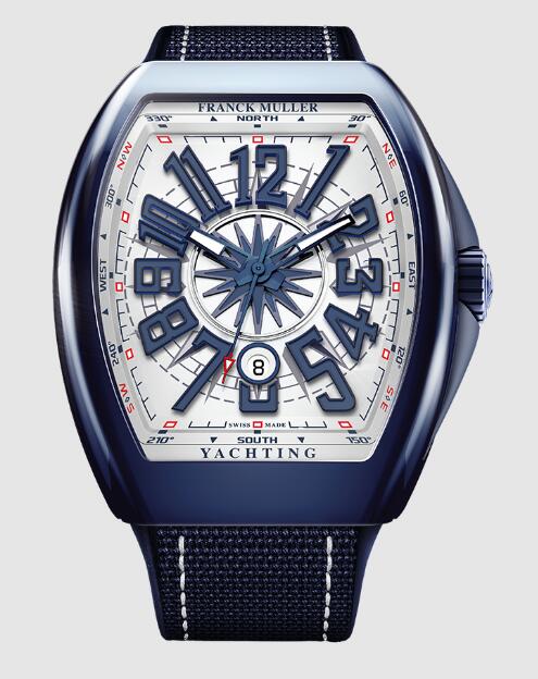 Franck Muller Vanguard Yachting Ceramic Replica Watch for sale Cheap Price V 45 SC DT YACHT CR BL (BL) White Dial Blue numbers